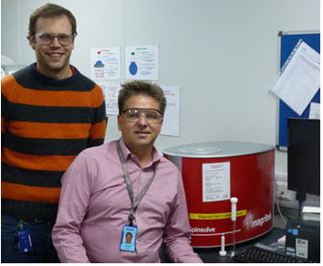 Dr Iain Hitchcock and Dr Andrew York with their Magritek Spinsolve benchtop NMR