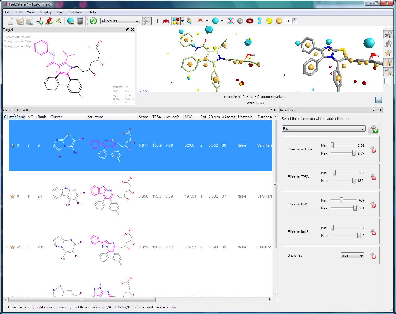 Screenshot from the new FieldStere 1.1 showing results of a search for Vioxx bioisosteres