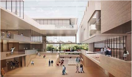 Visualisation showing the light-filled central atrium, the heart of the new GeoSciences building