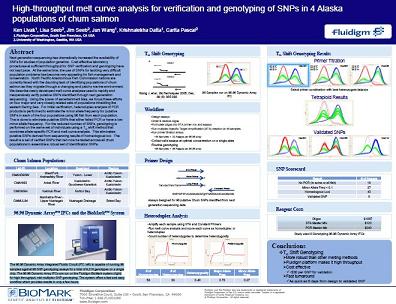 A new application poster** from Fluidigm Europe describing how its BioMark™ System and 96.96 Dynamic Array™ Integrated Fluidic Circuit (IFC) has been used by the University of Washington for verification and genotyping of SNP's in Alaskan populations of Chum Salmon. 